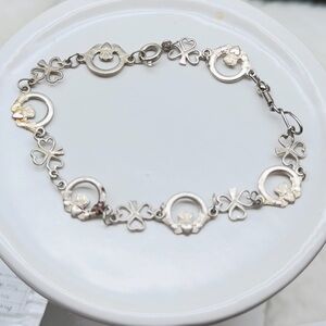 Vintage Sterling Silver Claddagh Link Bracelet